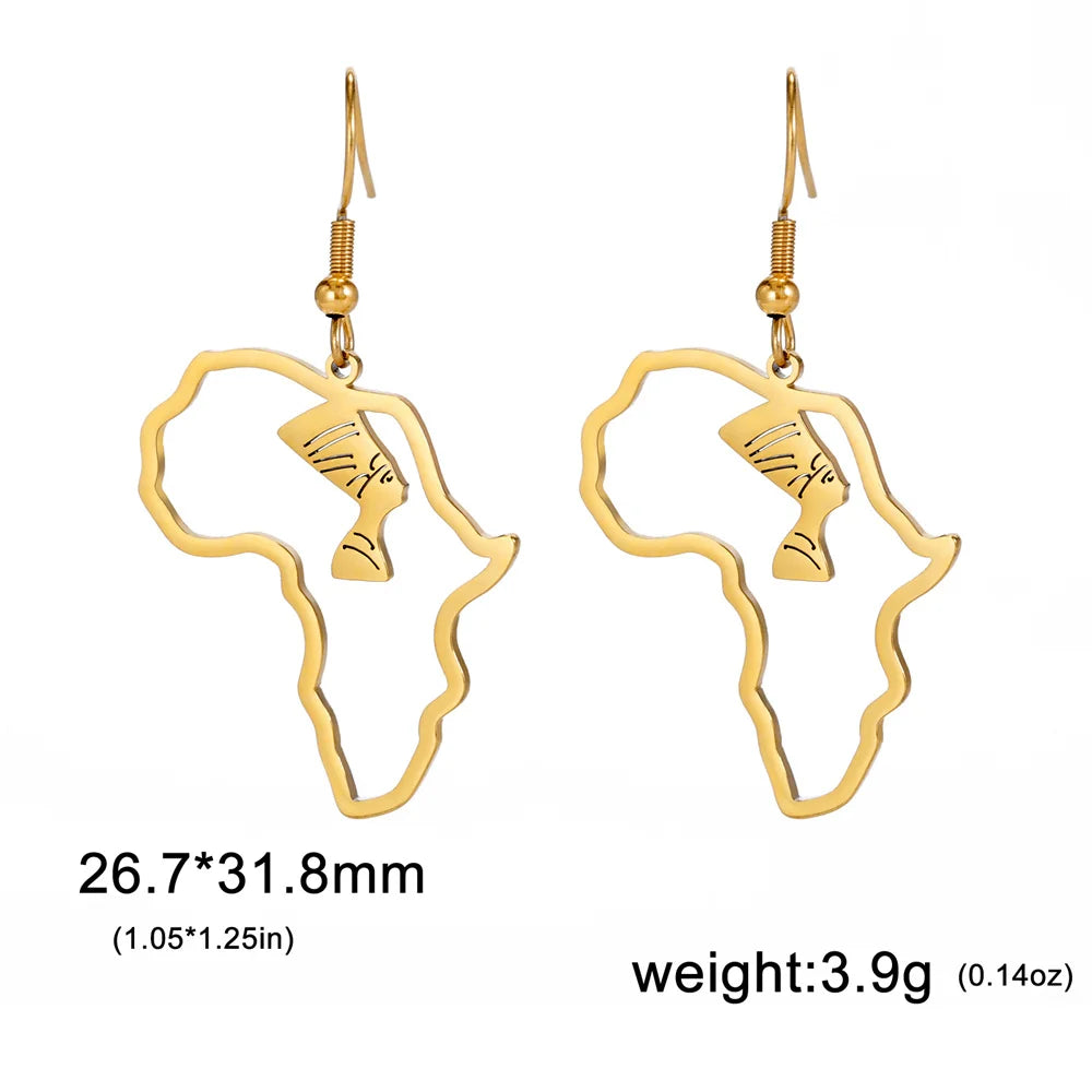 My Shape Africa Map Animal Earrings for Women Lions Elephant Monkey Giraffe Tree Stainless Steel African Jewelry Gifts Female